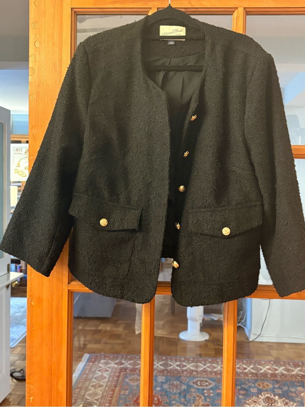 Universal Thread Black Bouclé Blazer with Gold Buttons